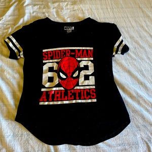 An athletic spiderman shirt size XXL. Worn once. It’s a high-low shirt